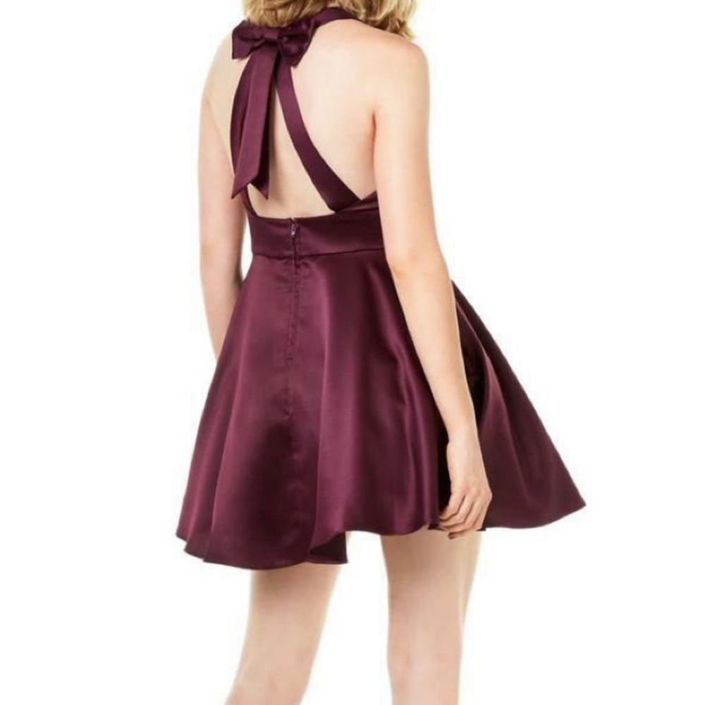 City Studio Plum A-Line Satin Back Bow Dress - Picture 2 of 12